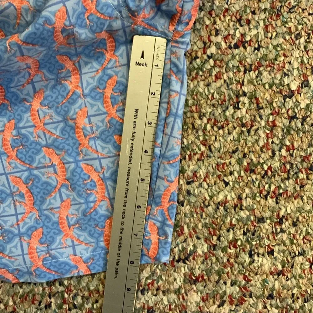 Peter Millar Men's Blue Orange All-Over Lizard Print Swim Shorts Size XL